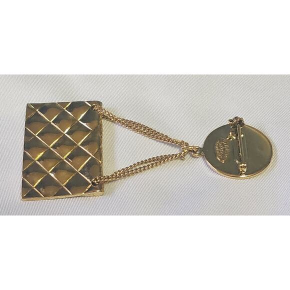 US Based Authentic Vintage CHANEL Hanging Double Flap Purse Brooch Pin wGift Bag - Picture 5 of 7